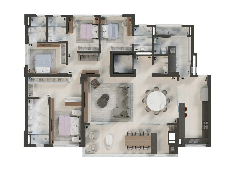 Planta humanizada Tipo 1 218m²